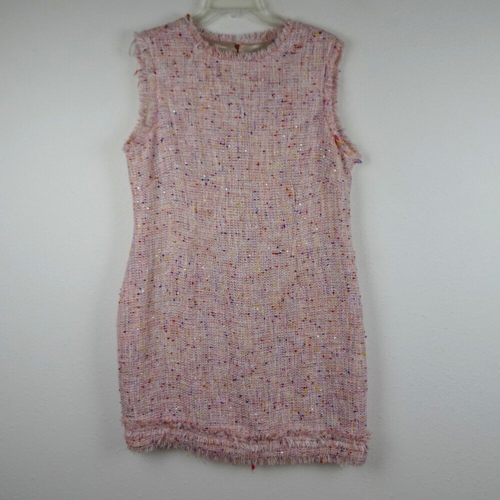 Alex Marie Tweed Dress Women's Petite Size 14p Pink Woven Sleeveless Lined